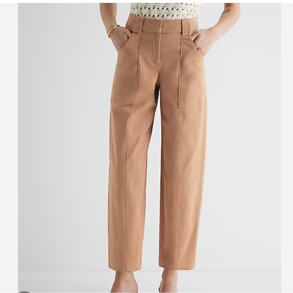 Express Super High Waisted Cropped Utility Trouser Pant NWT 12 barrel Carmel